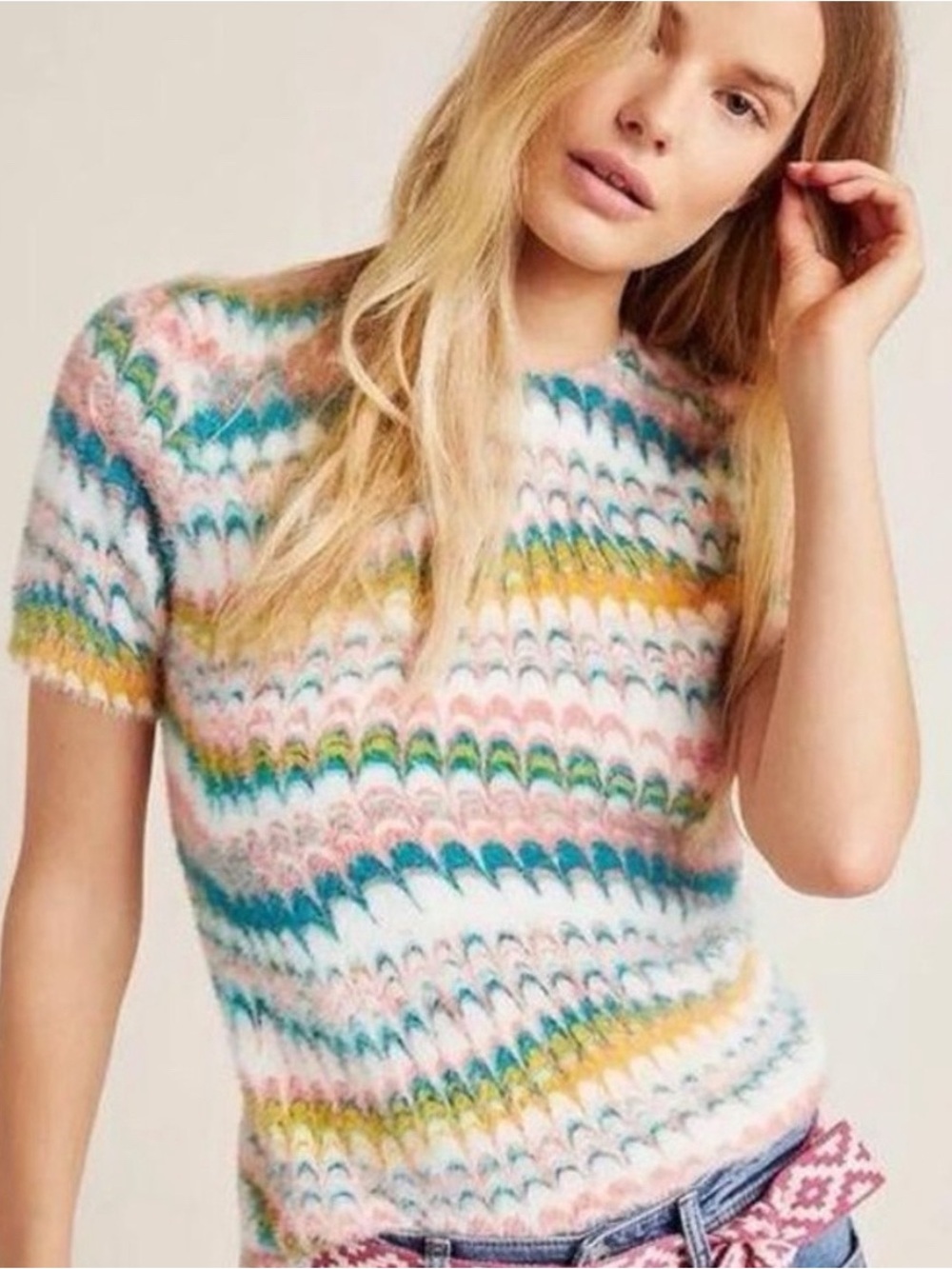 Anthropologie Marbled Eyelash Short Sleeved Sweater Medium New Without Tags